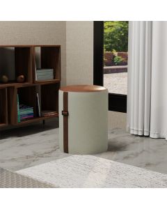 Puff Minimalista Decorativo Belle D23 Com Detalhe Em Corino - Veludo Bege