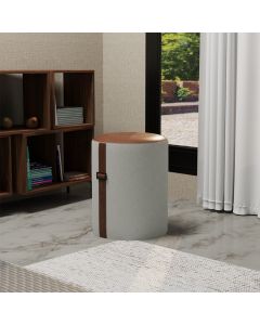 Puff Minimalista Decorativo Belle D23 Detalhe em Corino - Veludo Cinza