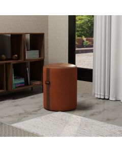 Puff Minimalista Decorativo Belle D23 Com Detalhe Em Corino - Veludo Ferrugem Terra