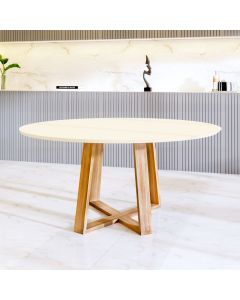 Mesa de Jantar Livia 90cm Base Madeira Maciça - Off White