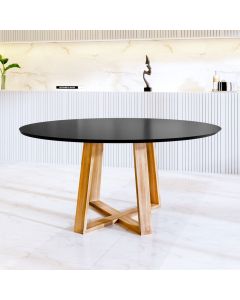 Mesa de Jantar Livia 90cm Base Madeira Maciça - Preta